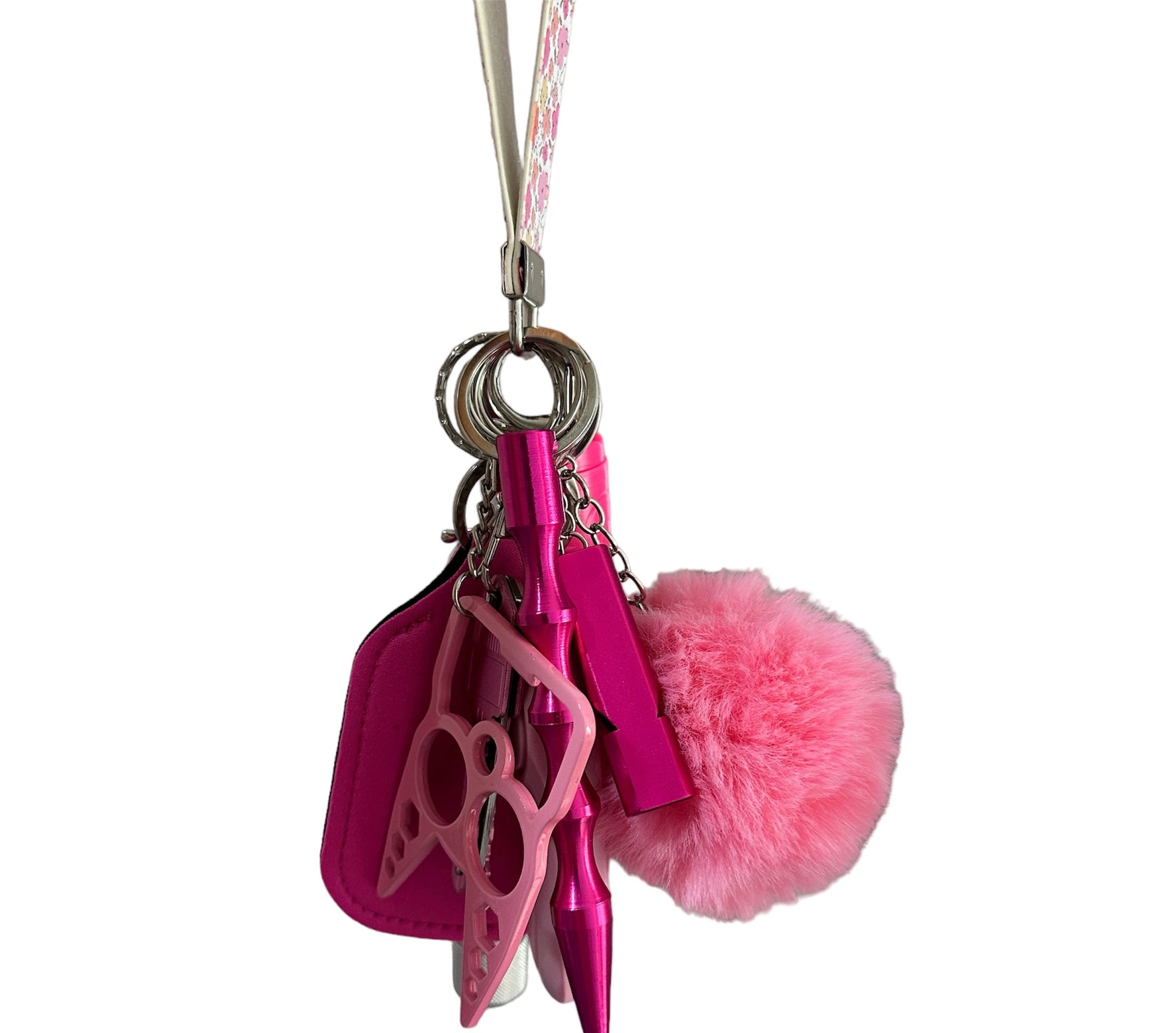 Safety First Boutique - New pink and white sparkle safety keychain